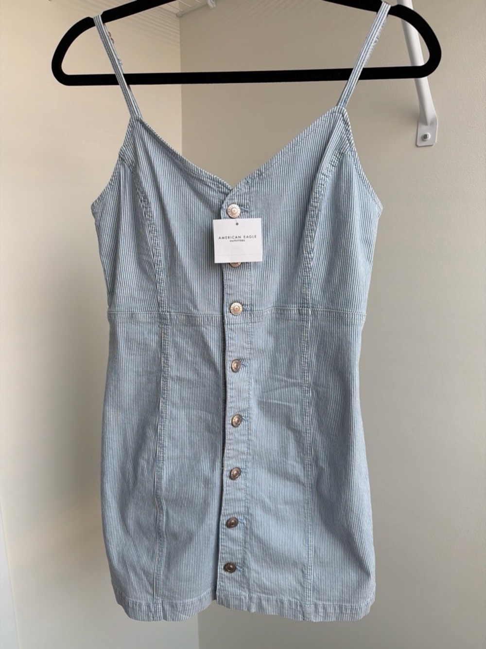 American Eagle Outfitters Light Blue Pinstripe Button-Front Mini Dress